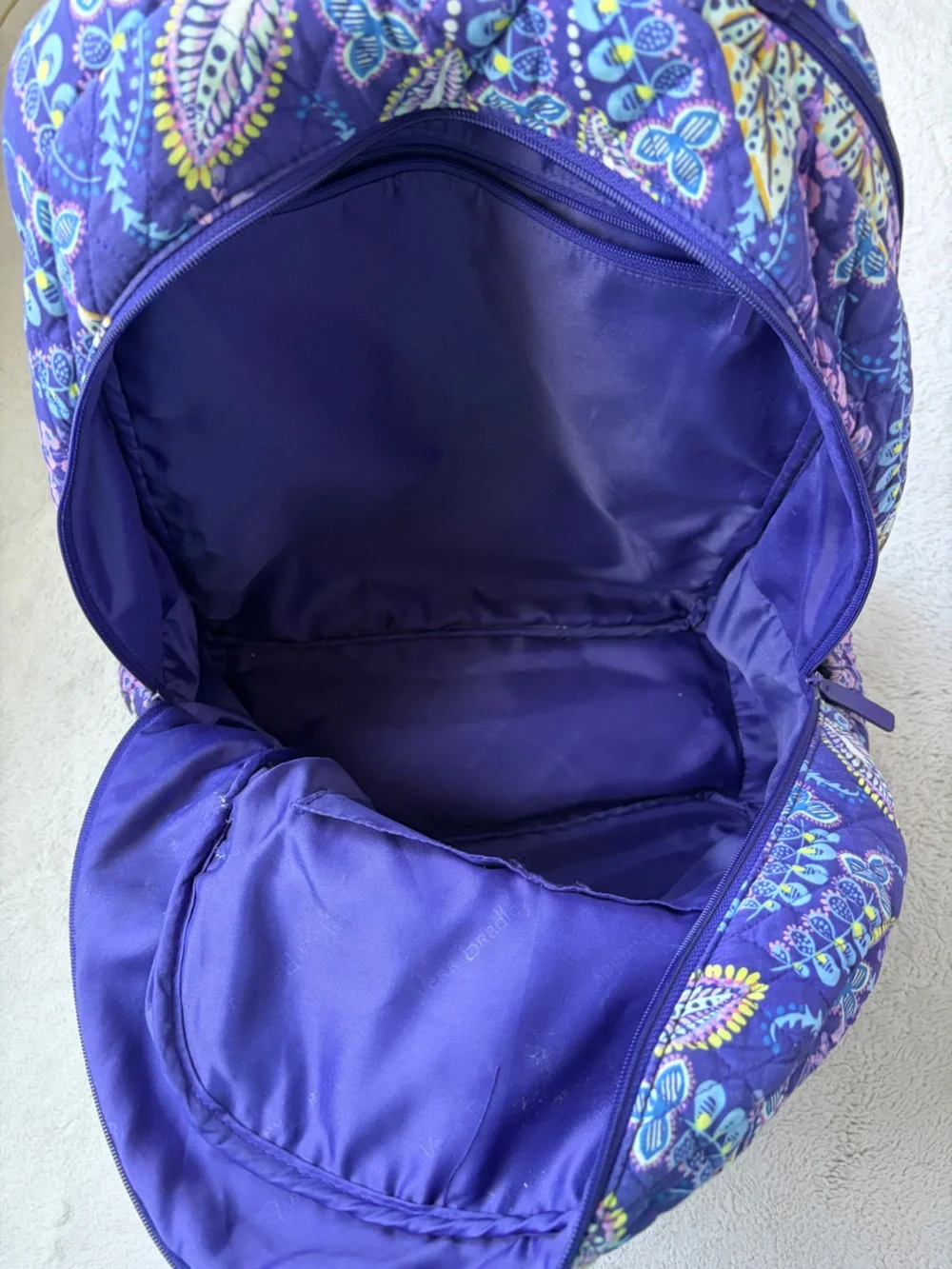 Vera Bradley Quilted Purple Backpack Retired Batik Leaves Pattern